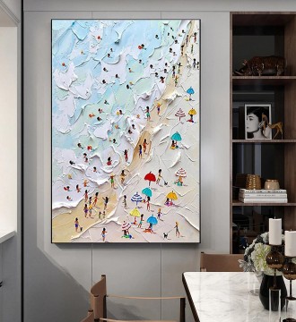 Impressionism Painting - Swimming sport beach summer Room Decor by Knife 02
